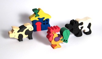 Fauna Dřevěné vkládací puzzle z masivu sada farma 4 ks