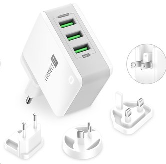 CONNECT IT Nomad2 WorldTravel nabíjecí adaptér 3xUSB-A, 24W, bílý