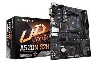 GIGABYTE MB Sc AM4 A520M S2H, AMD A520M, 2xDDR4, HDMI, DVI, VGA