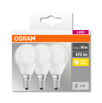 OSRAM LED BASE CL P Fros. 5,7W 827 E14 470lm 2700K (CRI 80) 10000h A+ (Krabička 3ks)