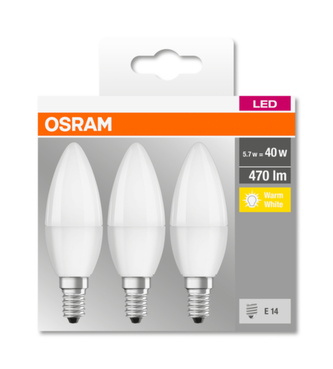 OSRAM LED BASE CL B Fros. 5,7W 827 E14 470lm 2700K (CRI 80) 10000h A+ (Krabička 3ks)