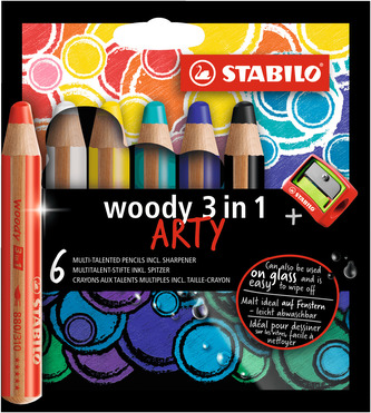 STABILO woody 3 in 1 6 ks Pouzdro s Ořezávátkem \"ARTY\"