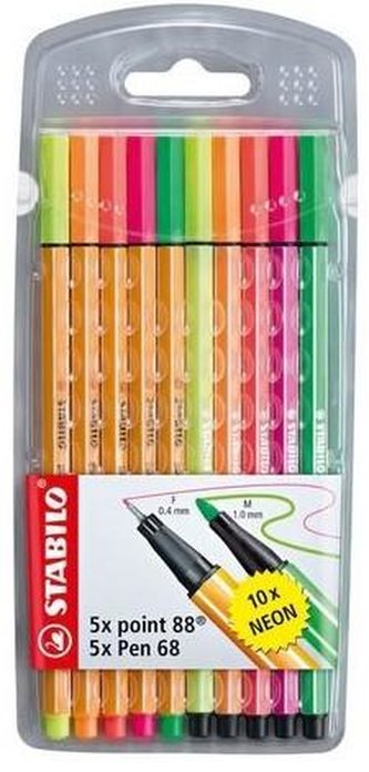STABILO point 88/Pen 68 neon 10 ks Pouzdro