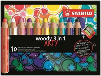 STABILO woody 3 in 1 10 ks Pouzdro s Ořezávátkem \"ARTY\"