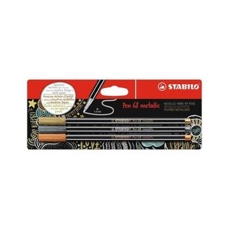 STABILO Pen 68 metallic 3 ks, zlatá,stříbrná a měděná v Blistru
