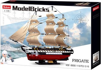 Sluban Model Bricks M38-B0836 Fregata USS Constitution Plachetní válečná loď