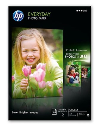 HP Everyday Glossy Photo Paper-100 sht/A4/210 x 297 mm, 200 g/m2, Q2510A