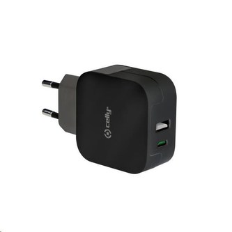 Celly nabíječka do sítě, 1x USB, 1x USB-C, černá
