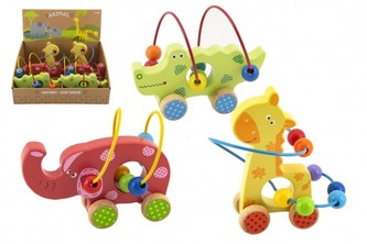 Edukační labyrint zvířátko dřevo/kov 12-14cm 12m+ 1 ks / 3 druhy