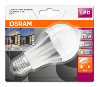 OSRAM LED STAR+ CL A Motion Sensor Fros. 11,5W 827 E27 1055lm 2700K (CRI 80) 25000h A+ (Krabička 1ks)