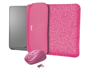 TRUST myš + obal na notebook Yvo Reversible 15.6” Laptop Sleeve and Wireless Mouse - Pink Hearts