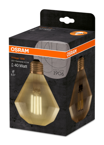 OSRAM Vintage 1906 LED CL DIAMOND Filament GOLD 4,5W 825 E27 470lm 2500K (CRI 80) 15000h A+ (Krabička 1ks)