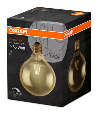OSRAM Vintage 1906 LED CL GLOBE125 Filament GOLD 7W 825 E27 725lm 2500K (CRI 80) 15000h A+ DIM (Krabička 1ks)