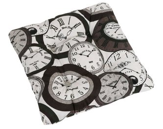 Sedák BERTA prošívaný - hodiny hnědé - 38x38 cm, prošívaný